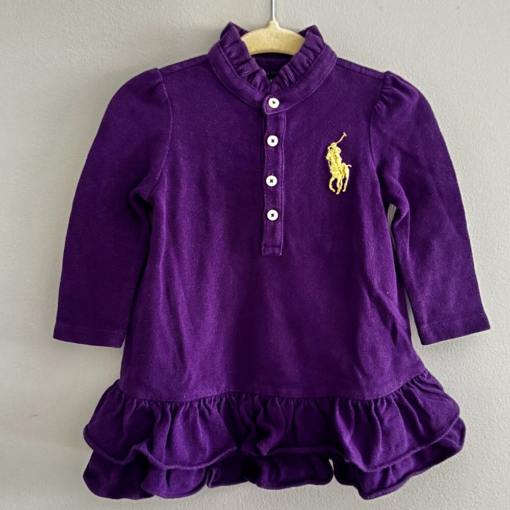 Ralph Lauren Purple Long Sleeve Polo Ruffle Dress GUC 9M